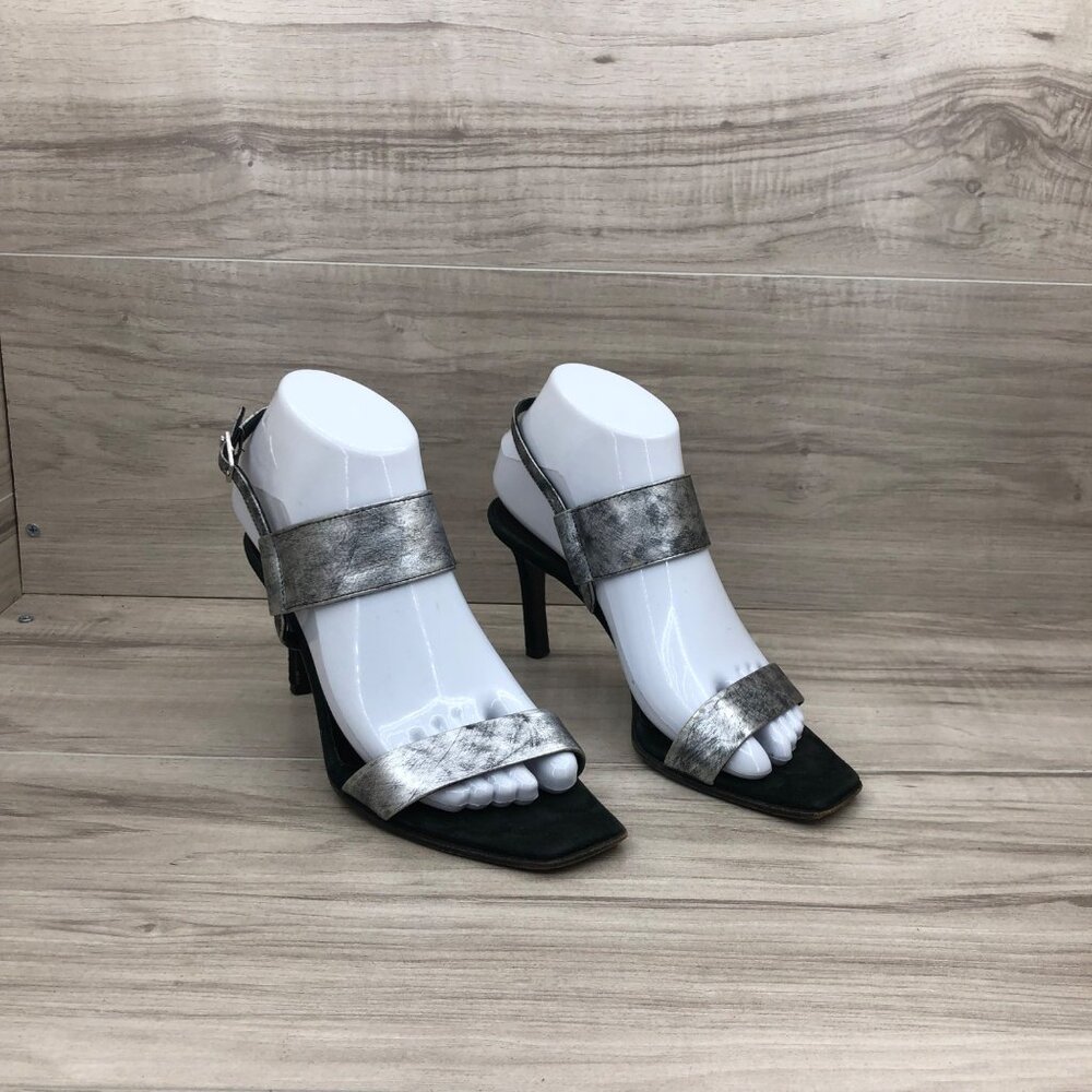 Zita Maria Heel Sandals Womens EU 37.5 Silver Leather Distressed Slingback Strap - Picture 3 of 14